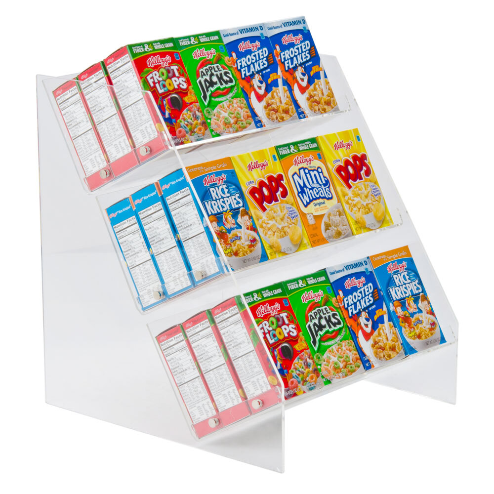 3 Shelf Acrylic Counter Top Cereal Organizer Holds 36 Cereal Boxes