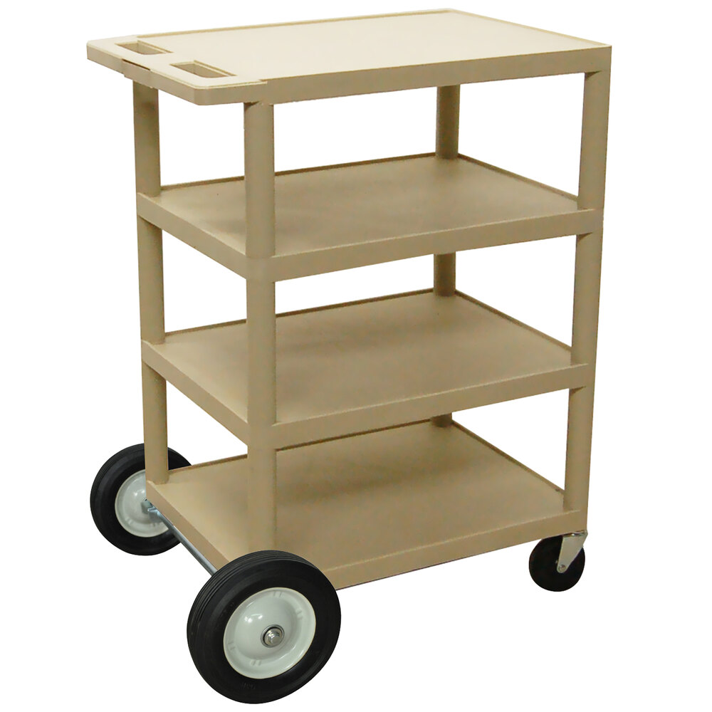 Luxor / H. Wilson BCB45 Putty 4 Shelf Serving Cart with Rear Big Wheels