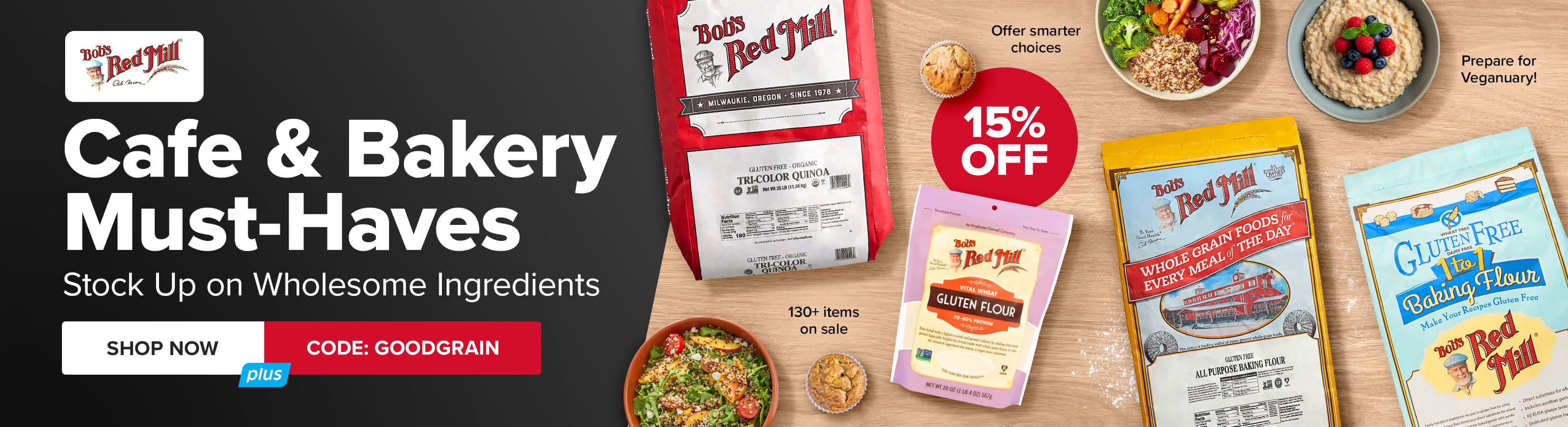 15% OFF Bobs Red Mill Cafe and Bakery Must Haves use code GOODGRAIN