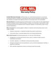 Cal-Mil’s Warranty Information Cal-Mil’s Warranty Information