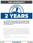 HV Fan Warranty 2 Years HV Fan Warranty 2 Years