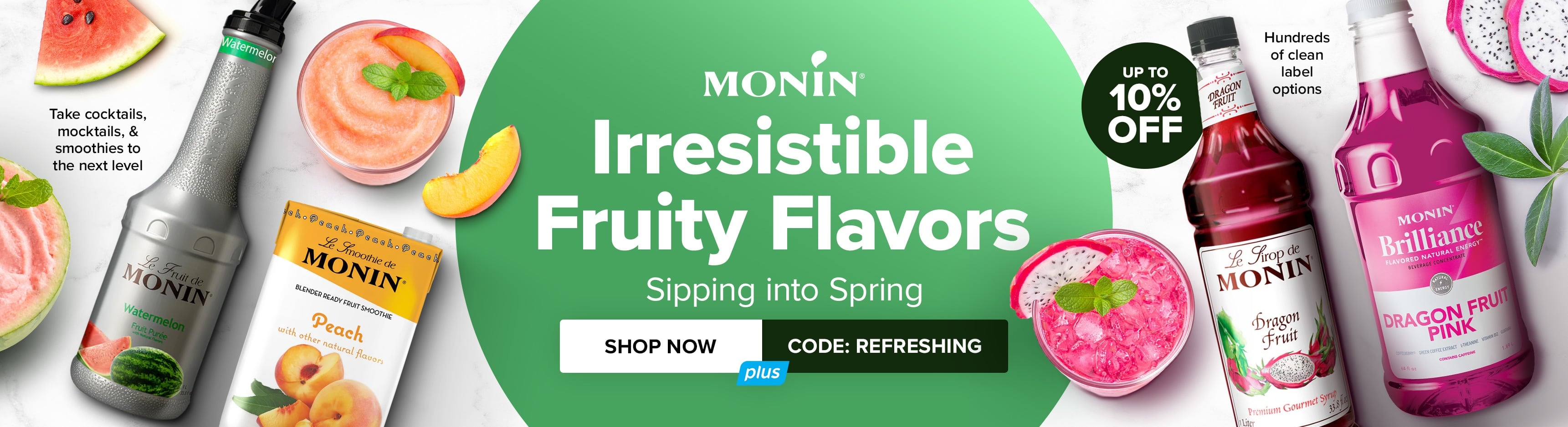 up 10% off Monin Irresistible Fruity Flavors - Sipping into Spring