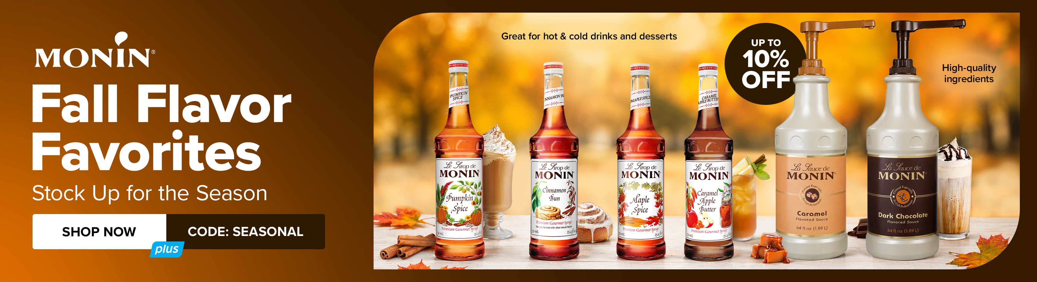 Up to 10% off Monin Fall Flavor Favorites - Stock Up for the Season - Code: Seasonal