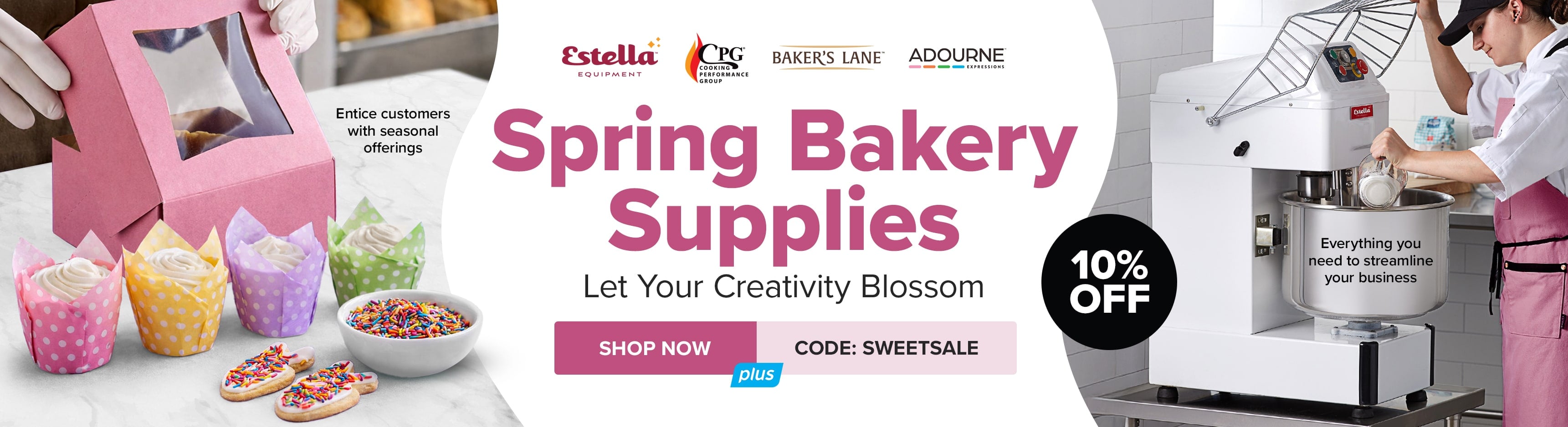 10% Off Estella, CPG, Baker's Lane, and Adourne Spring Bakery Supplies. Use Code: SWEETSALE