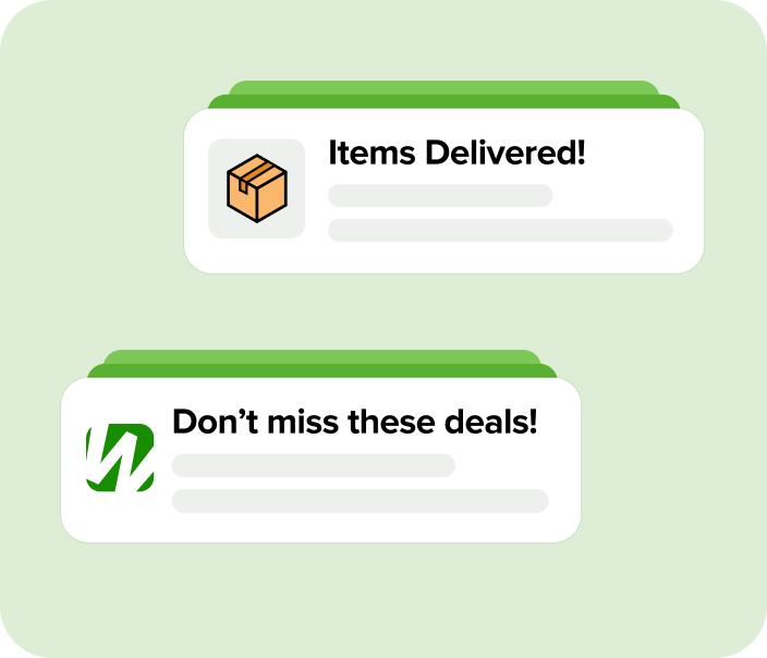 In app showing notifications on deals and updates to orders