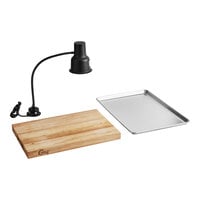 Avantco Carving Station Kit with 24 inch Black Heat Lamp, Cutting Board, and Drip Pan - 120V, 250W