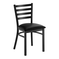Lancaster Table & Seating Black Finish Ladder Back Chair with 2 1/2 inch Black Vinyl Padded Seat - Detached Seat