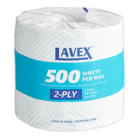 Lavex 3 1/2 inch x 4 1/4 inch Individually-Wrapped 2-Ply Standard 500 Sheet Toilet Paper Roll - 96/Case