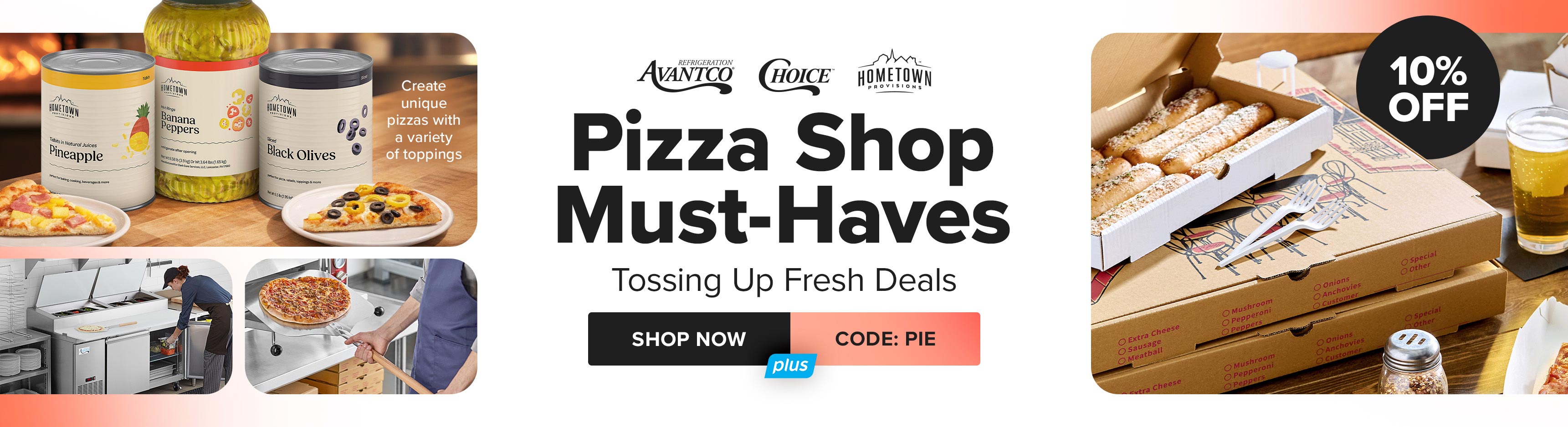10% off Pizza Shop Must-Haves, Tossing Up Fresh Deals, use code: PIE