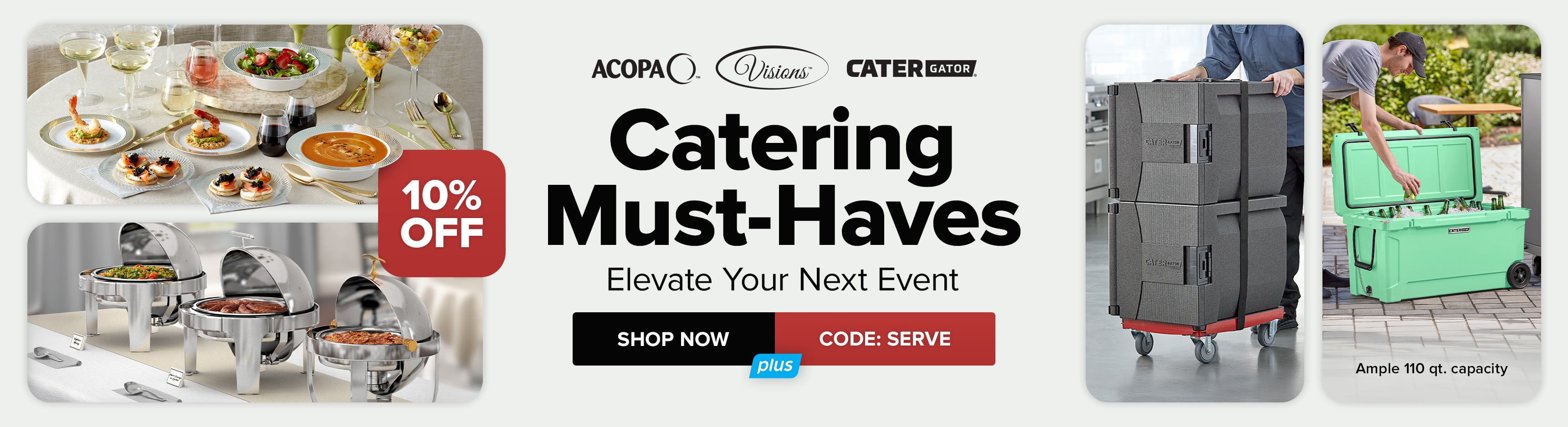 Save 10% on Catering Must-Haves from Acopa, Visions, & CaterGator; Use Code: SERVE
